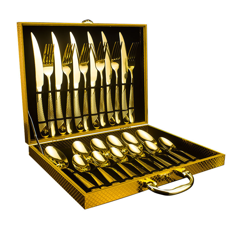 Factory Hot Sale Partial Gilding Cutlery Set 24 PCS Stainless Steel Flatware Dinner Cutlery Set With Gift Box