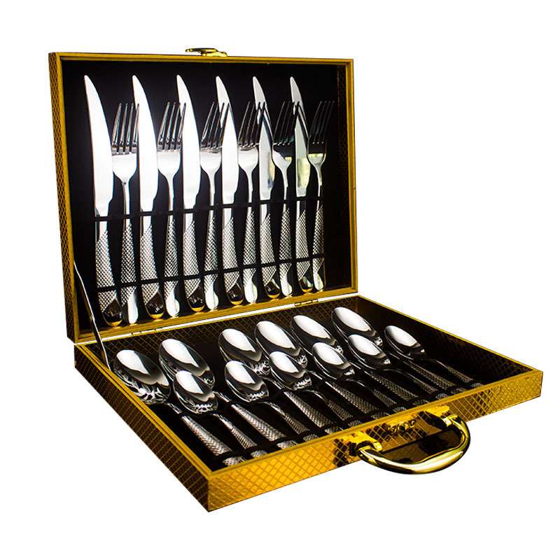 Factory Hot Sale Partial Gilding Cutlery Set 24 PCS Stainless Steel Flatware Dinner Cutlery Set With Gift Box