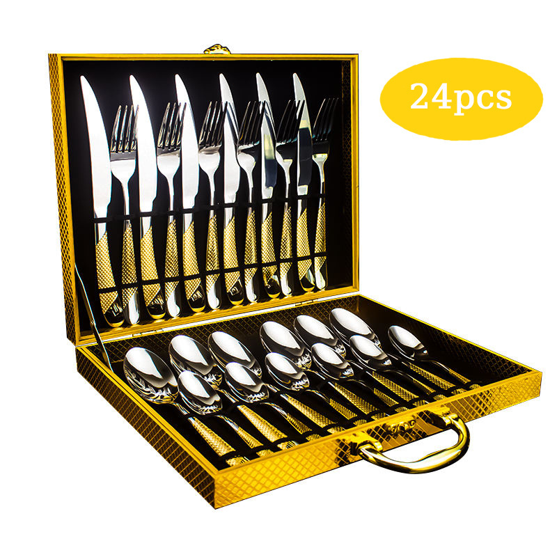 Factory Hot Sale Partial Gilding Cutlery Set 24 PCS Stainless Steel Flatware Dinner Cutlery Set With Gift Box