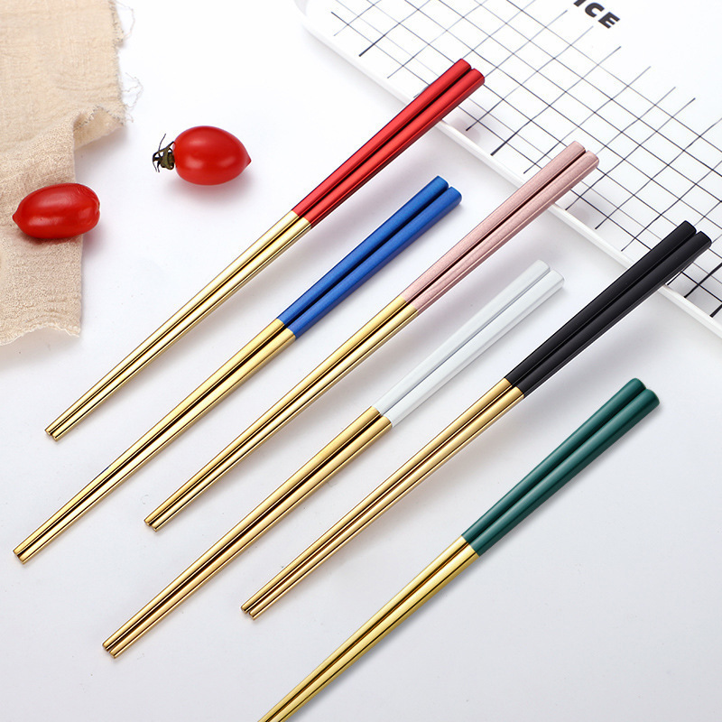 Custom Reusable Silver Hotels Chopsticks And Household Stainless Steel Metal Chopsticks Gift Box