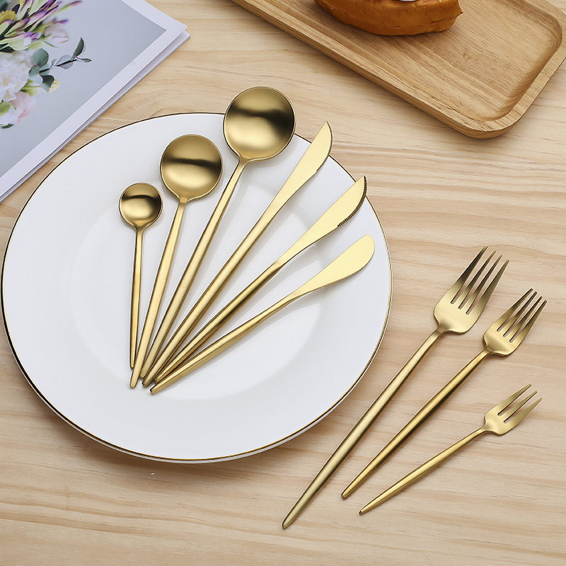 Wholesale hot sale portuguese stainless steel flatware gold cutlery wedding spoon and fork cutlery set