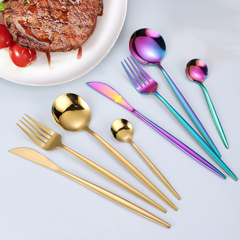 Wholesale hot sale portuguese stainless steel flatware gold cutlery wedding spoon and fork cutlery set