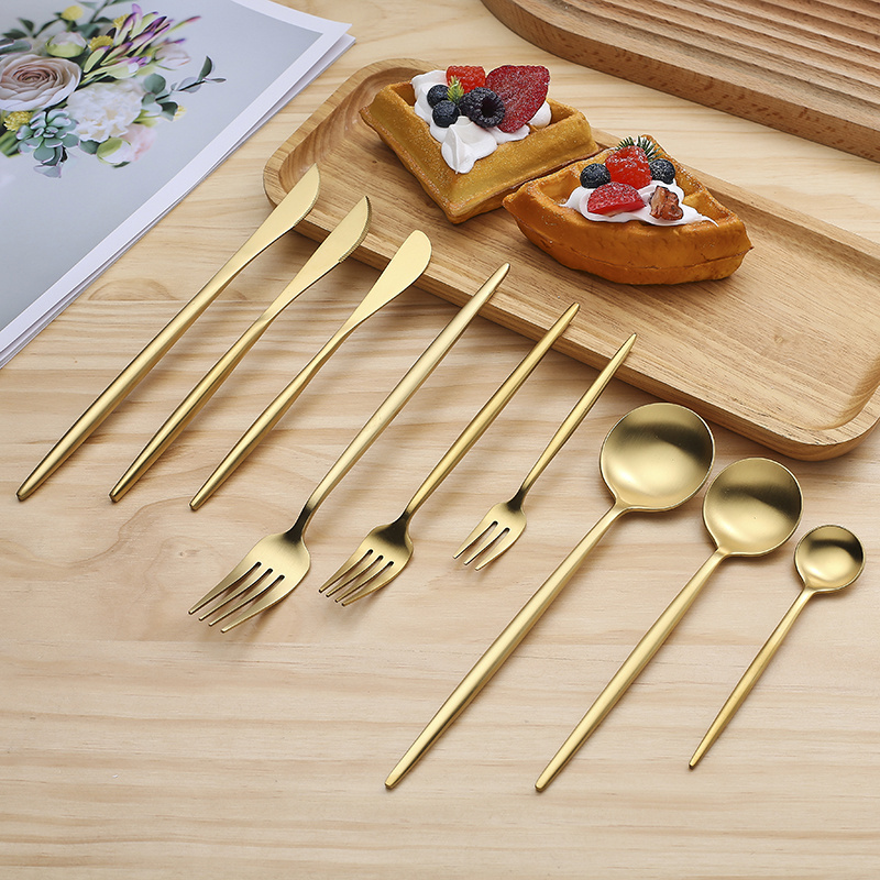 Wholesale hot sale portuguese stainless steel flatware gold cutlery wedding spoon and fork cutlery set