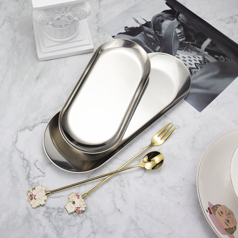 High Quality Nordic Style Valentine Multifunction Oval Plate 304 Stainless Steel Food Tray For Fruit Dessert Dinner Plate