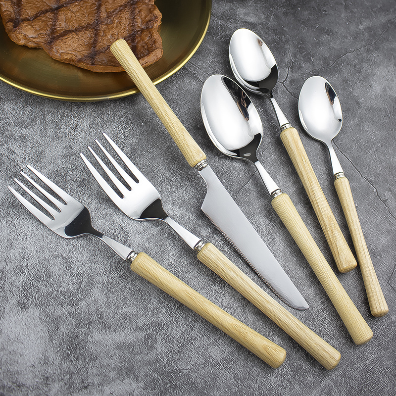 Luxury Silverware Stainless Steel Wooden Handle Cutlery Set 4-piece Knife Fork Spoon Cubiertos Set