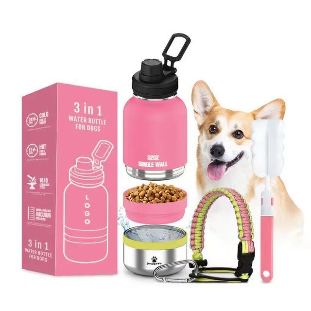 In stock free sample 3 in 1 32oz 64oz Portable Dog Water Bottle Bowls Stainless Steel Insulated outdoor Travel drinking