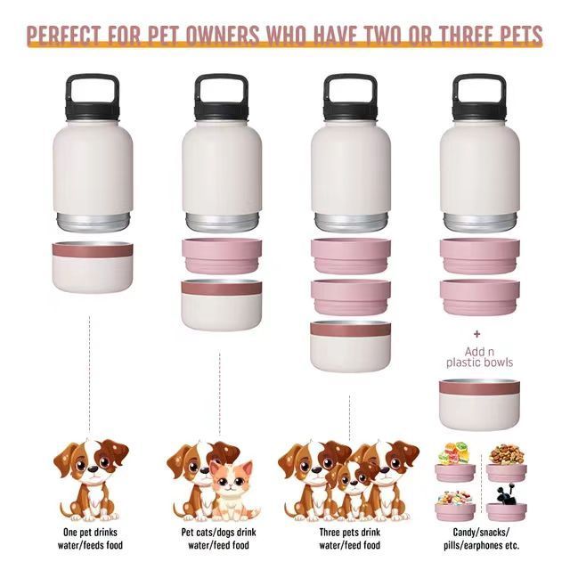 In stock free sample 3 in 1 32oz 64oz Portable Dog Water Bottle Bowls Stainless Steel Insulated outdoor Travel drinking