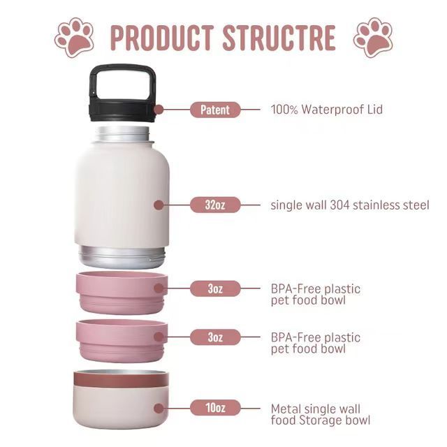 In stock free sample 3 in 1 32oz 64oz Portable Dog Water Bottle Bowls Stainless Steel Insulated outdoor Travel drinking