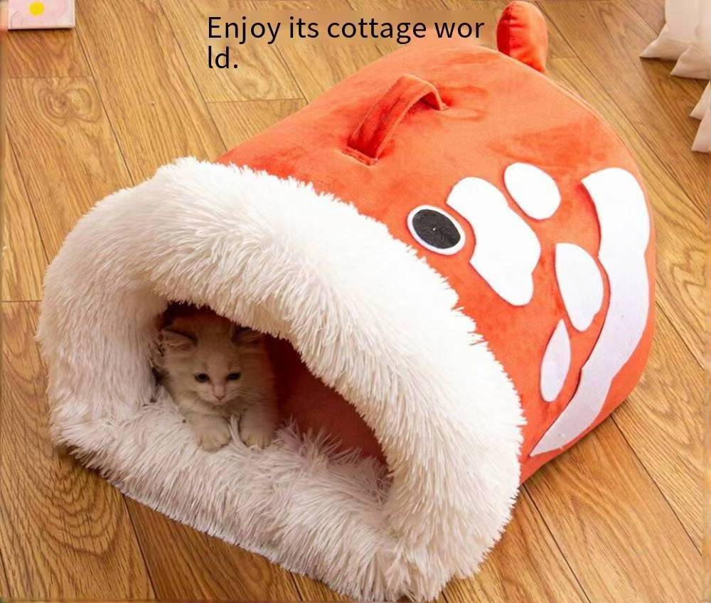 Customizable Dog Cat Bed House for Sleep Half Enclosed Pet Nest Warm Plush Kennel Pad Mats Cushion Cover for Dogs Cats Pet