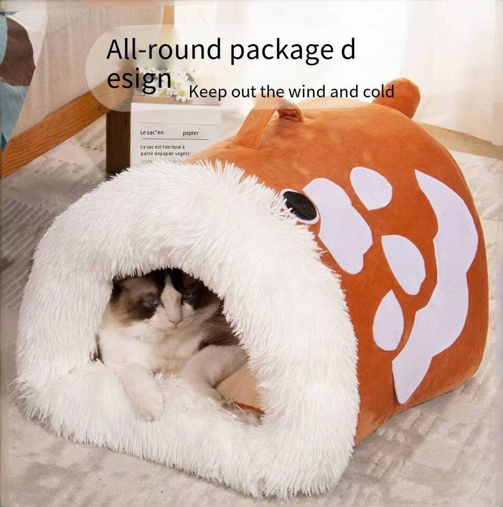 Customizable Dog Cat Bed House for Sleep Half Enclosed Pet Nest Warm Plush Kennel Pad Mats Cushion Cover for Dogs Cats Pet