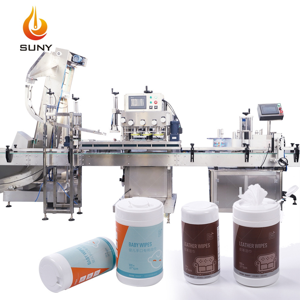 Automatic Wet Towel Bucket Filling Sealing Capping Machine Production Line Baby Wet Wipes Canister Filling Sealing Machinery