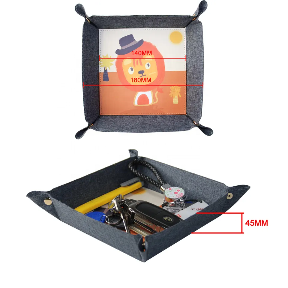 Prosub Sublimation Rolling Tray Fabric Desk Storage Leather Trays Blank Foldable Square Denim Stainless Steel Jewelry Opp Single