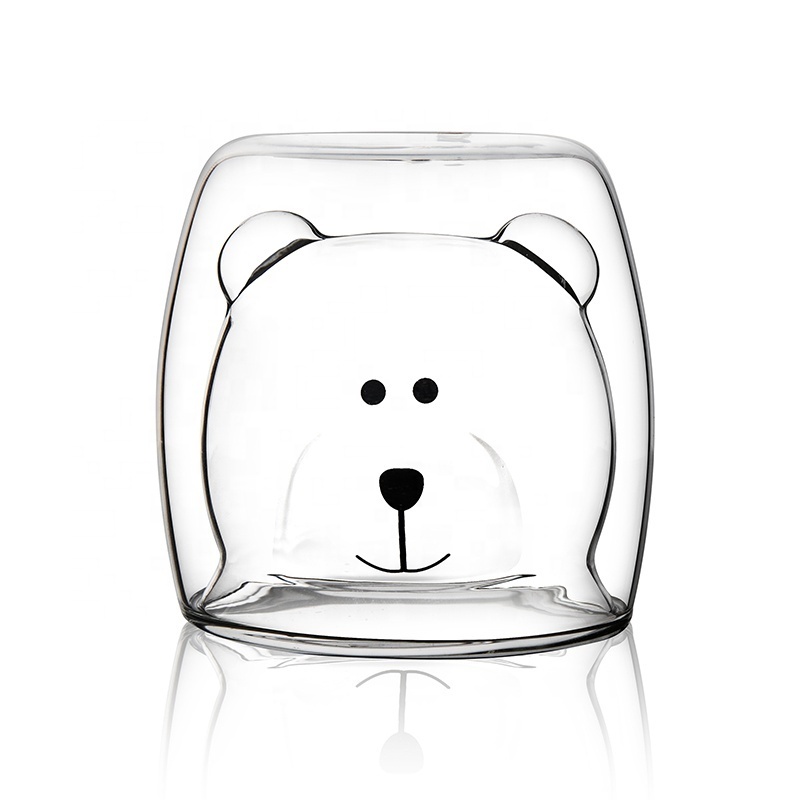 250ML Creative Cartoon Transparent Cute Animal bear double wall coffee glass cup