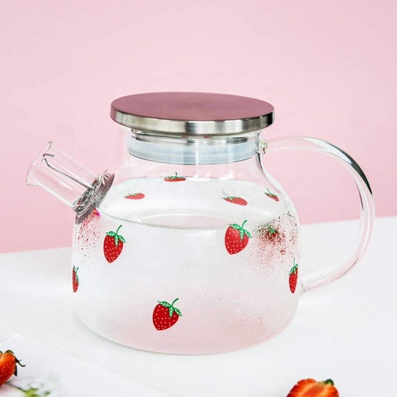 Strawberry glass kettle high temperature resistant large capacity cold kettle set transparent water set juice pot flower teapot