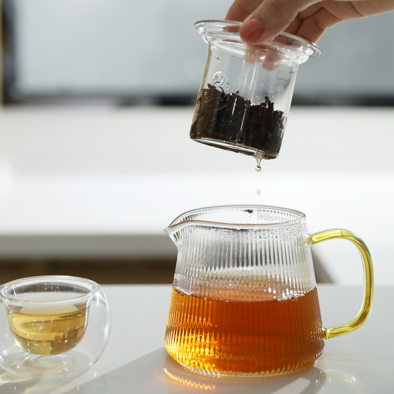 Glass teapot with vertical stripes mini fruit tea pot coffee sharing pot with  filter boiling glass kettle glass infusers