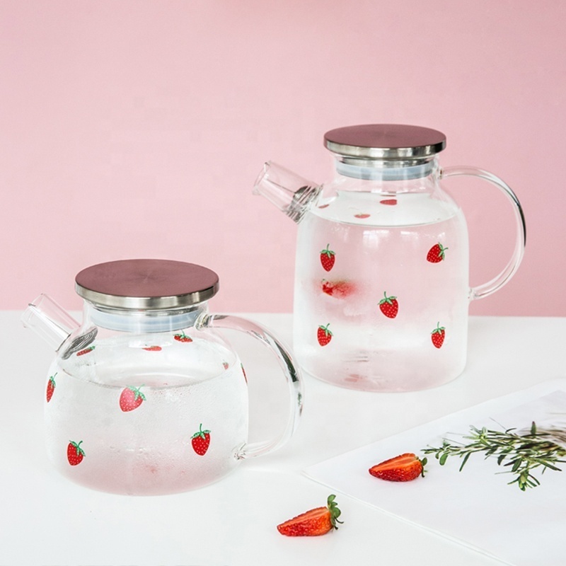 Strawberry glass kettle high temperature resistant large capacity cold kettle set transparent water set juice pot flower teapot