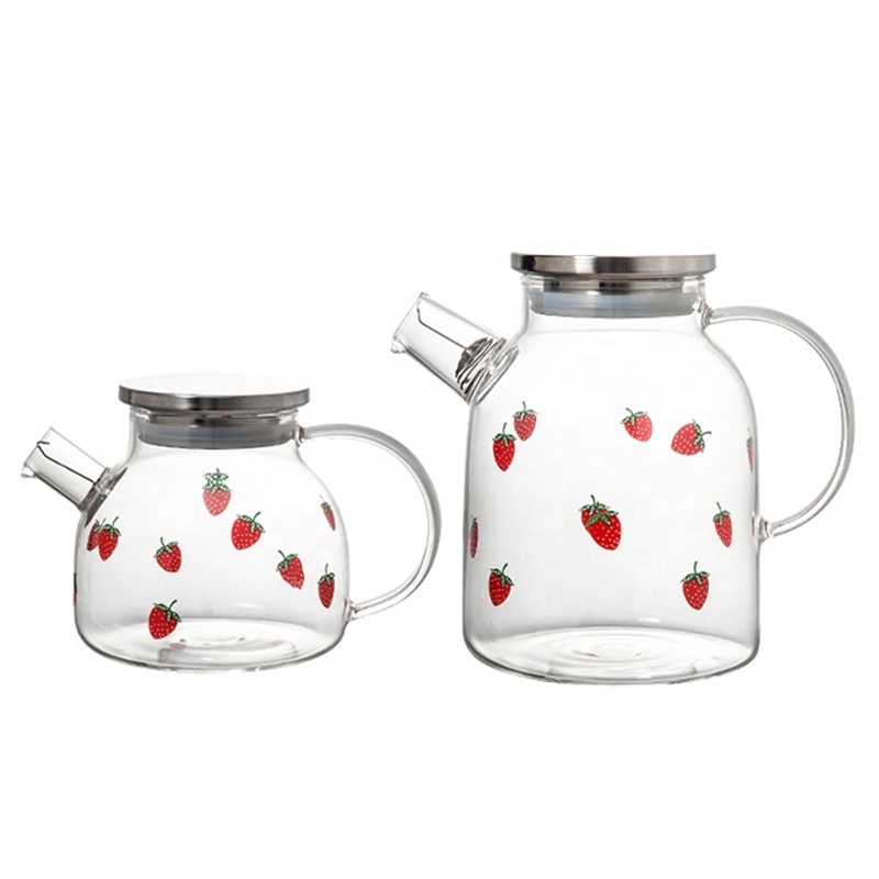 Strawberry glass kettle high temperature resistant large capacity cold kettle set transparent water set juice pot flower teapot