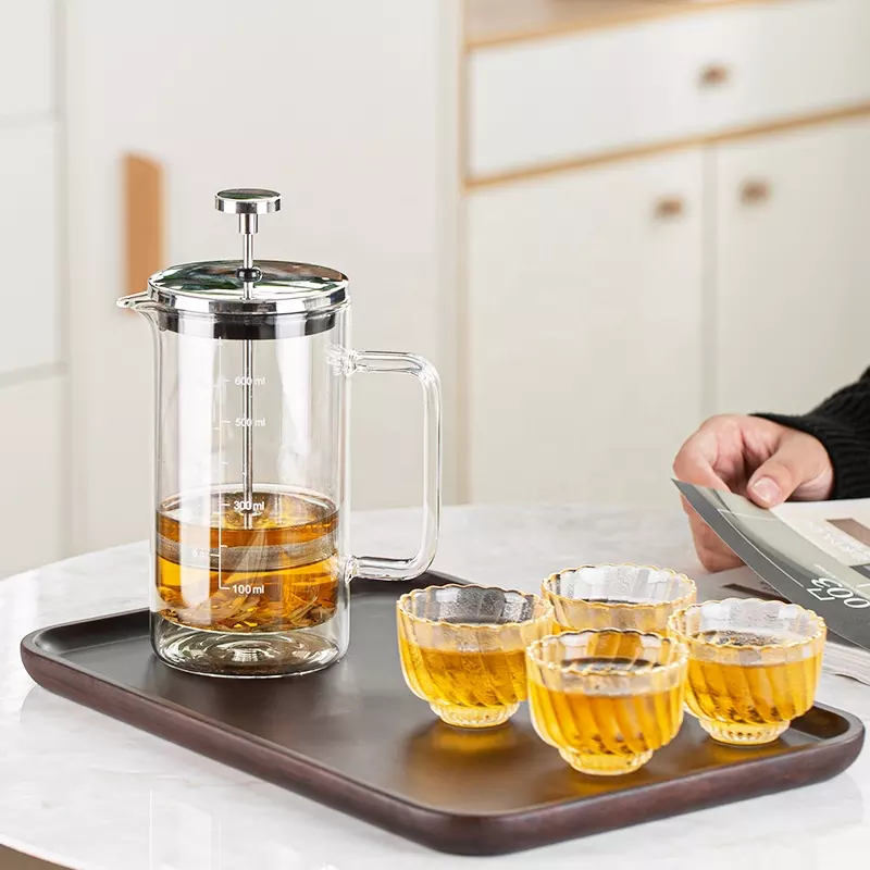 Minimalist heat resistant glass coffee pot french press with stainless steel stand and handle coffeemaker glass