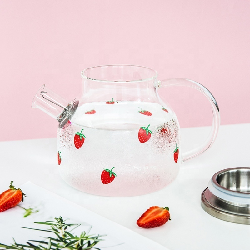 Strawberry glass kettle high temperature resistant large capacity cold kettle set transparent water set juice pot flower teapot