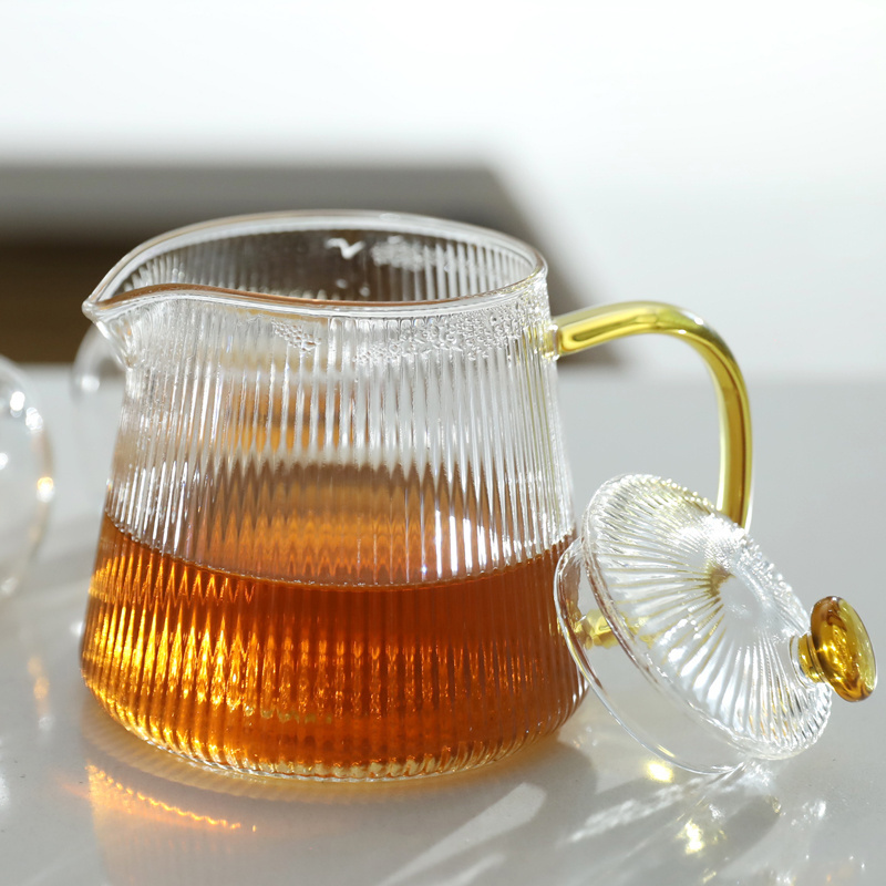 Glass teapot with vertical stripes mini fruit tea pot coffee sharing pot with  filter boiling glass kettle glass infusers