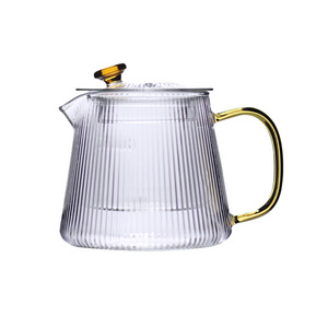 Glass teapot with vertical stripes mini fruit tea pot coffee sharing pot with  filter boiling glass kettle glass infusers