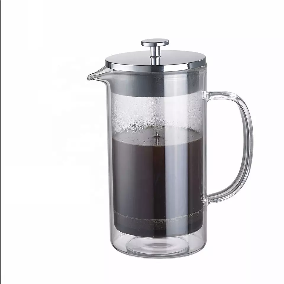 Minimalist heat resistant glass coffee pot french press with stainless steel stand and handle coffeemaker glass