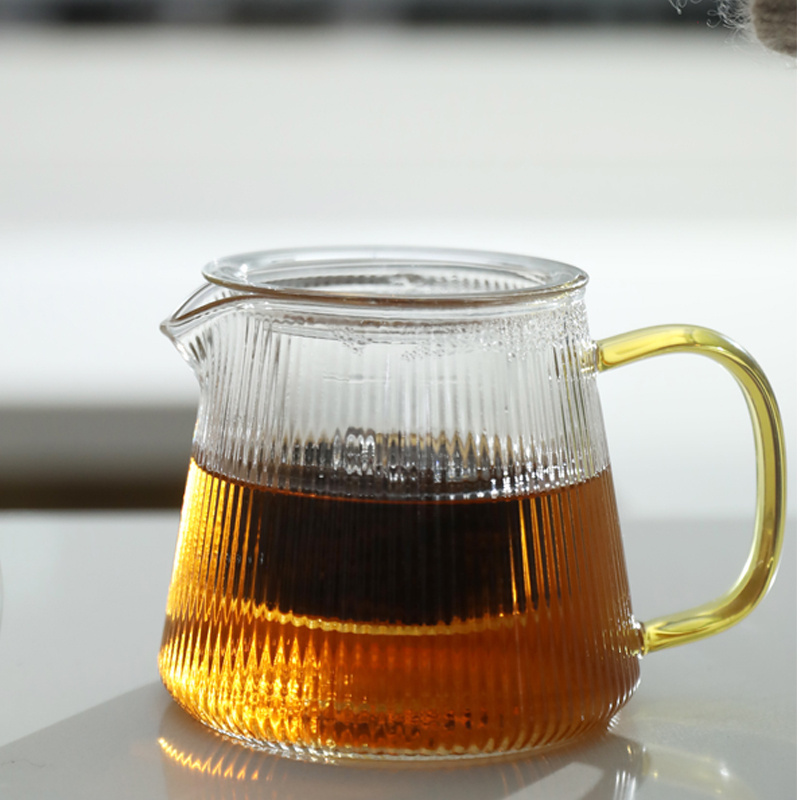 Glass teapot with vertical stripes mini fruit tea pot coffee sharing pot with  filter boiling glass kettle glass infusers