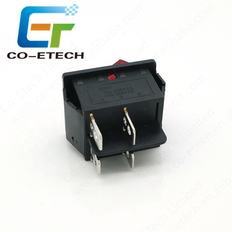 16A 250V ON-OFF KCD4 Rocker Switch 30.5*25.5mm 4Pins With LED