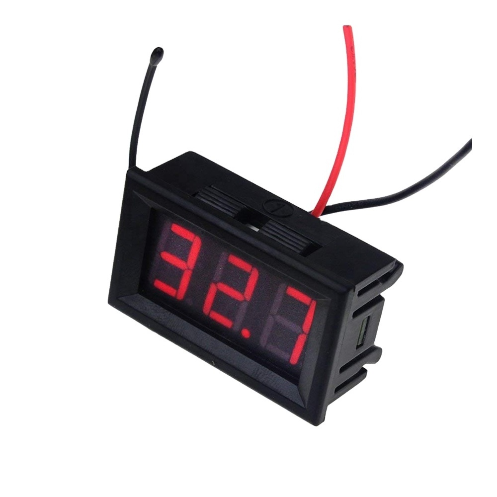 DC 12V Plug In Digital Thermo Meter with Temp Probe -50~+110 Celsius Degree Temperature Detector Red LED Display Two Wires