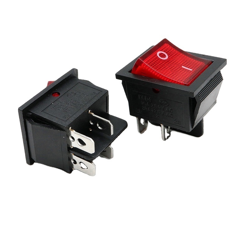 16A 250V ON-OFF KCD4 Rocker Switch 30.5*25.5mm 4Pins With LED