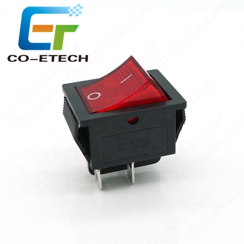 16A 250V ON-OFF KCD4 Rocker Switch 30.5*25.5mm 4Pins With LED