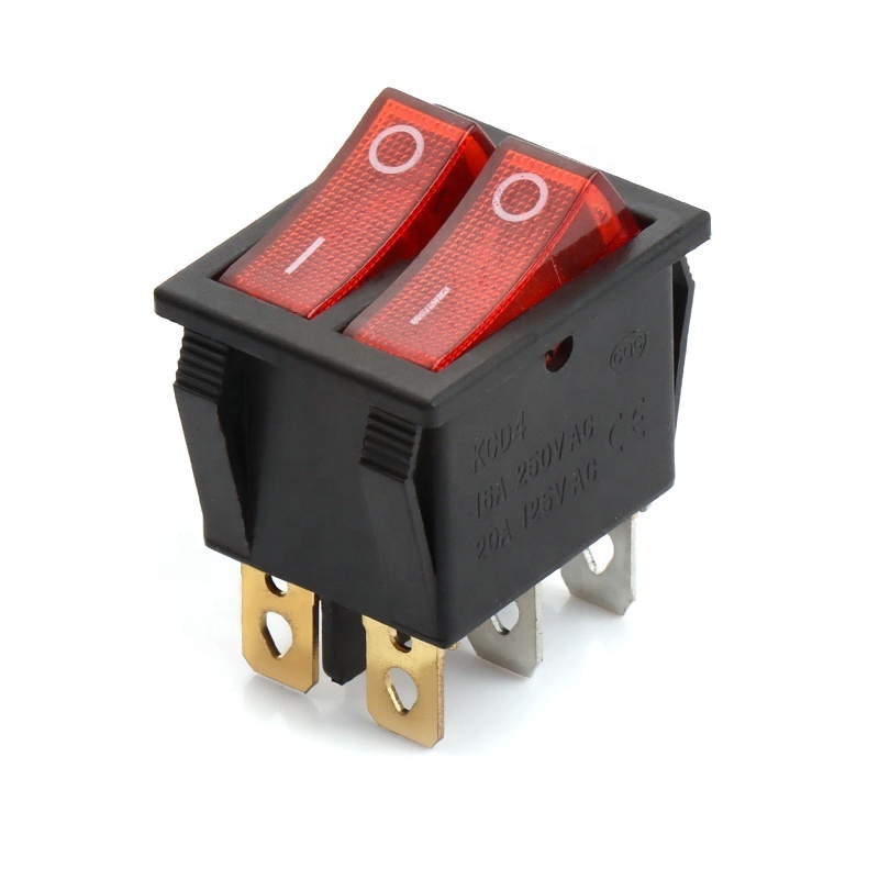 250vac 16a t100 55 rocker switch Kcd4 2 Way Red Green lamp 6 Pin Double Rocker Switch 2 position jk 932 boat rocker switch