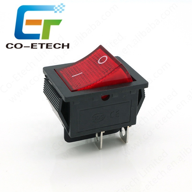 16A 250V ON-OFF KCD4 Rocker Switch 30.5*25.5mm 4Pins With LED