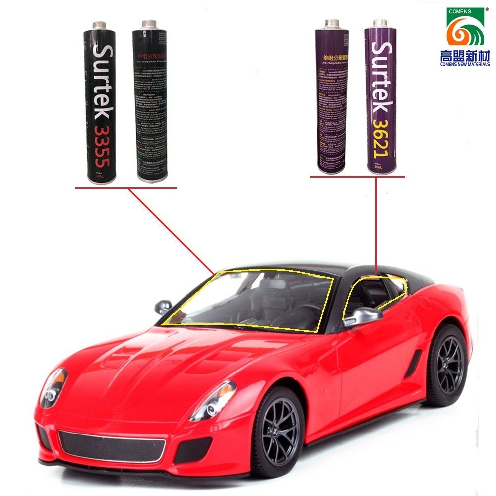 Surtek 3358 fast curing black color with primer polyurethane paint sealant for bus glass