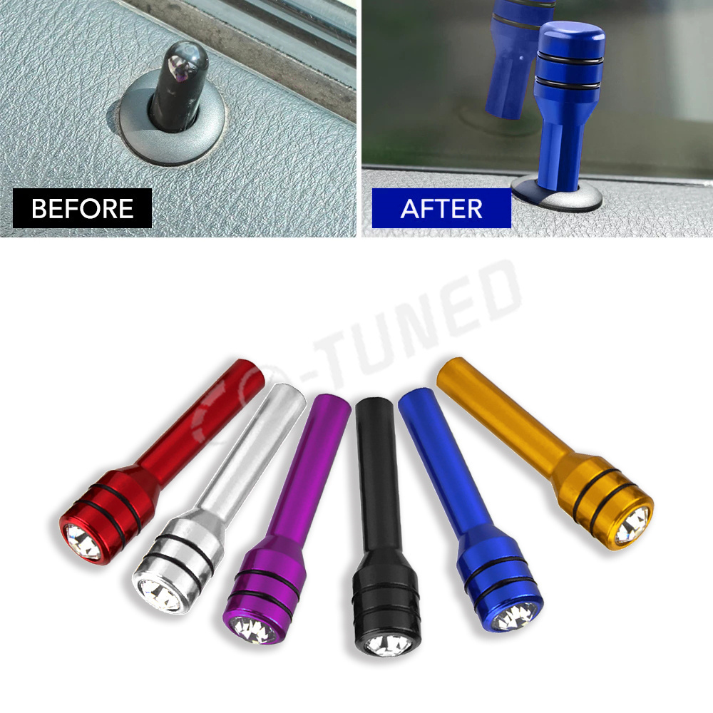 JDM 2PCS Car Door Lock Pin Knob With Diamond Covers Aluminum Alloy Door Safety Lock Pin Knob For VW Golf 4 5 7 6 MK4 Honda Civic