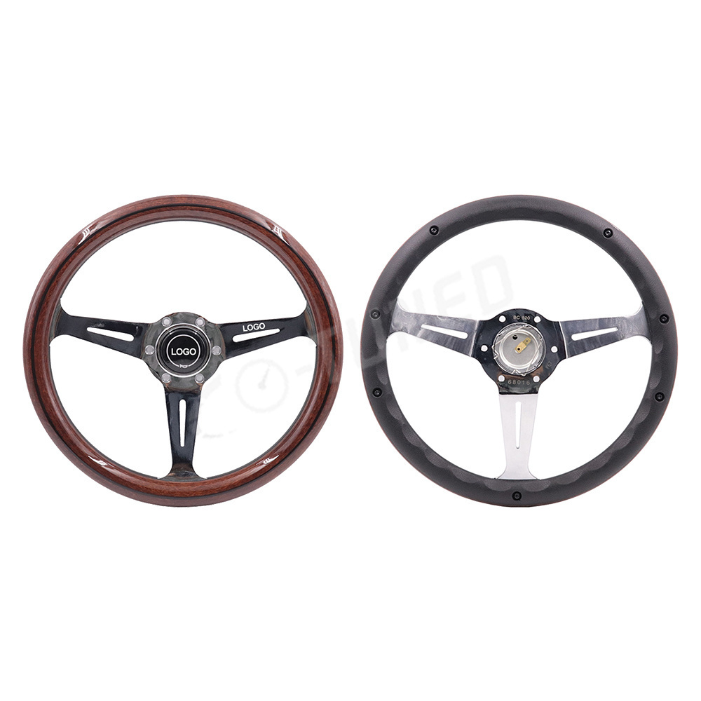 JDM 14inch 350mm Drifting Sport Wood Steering Wheel Grain Black Frame Steering Wheel With Racing Logo N* Universal Car Parts