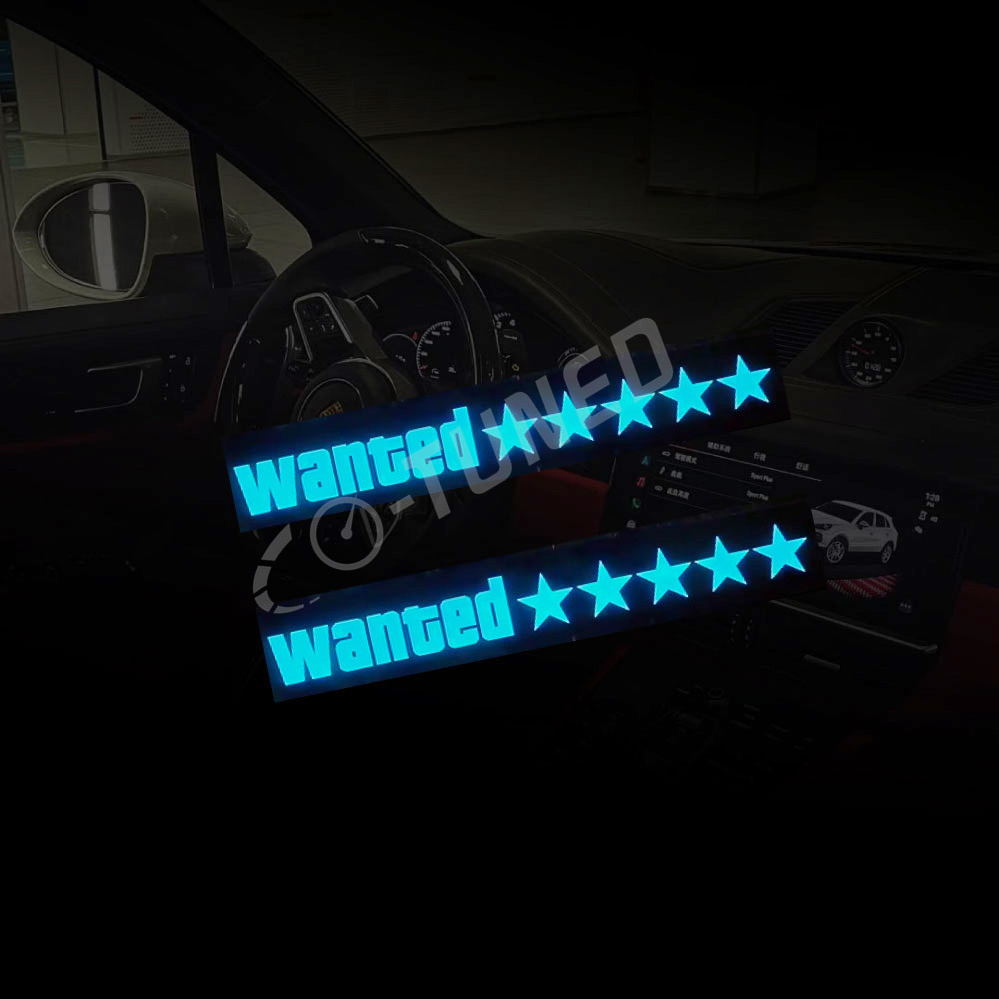 JDM Custom Light Up Led Car Window Windshield Door Stickers 5 Stars Wanted Glow Panel Led Light Panel