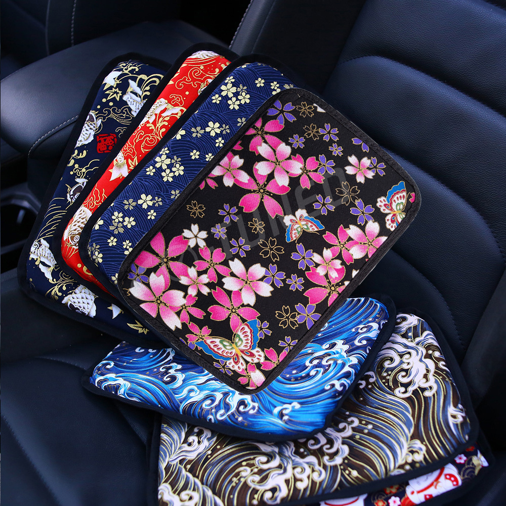 Car Center Handrail Box Cover Armrest JDM Ukiyo-e Cars Storage Carpet Protector Pad Car-styling Auto Accessories