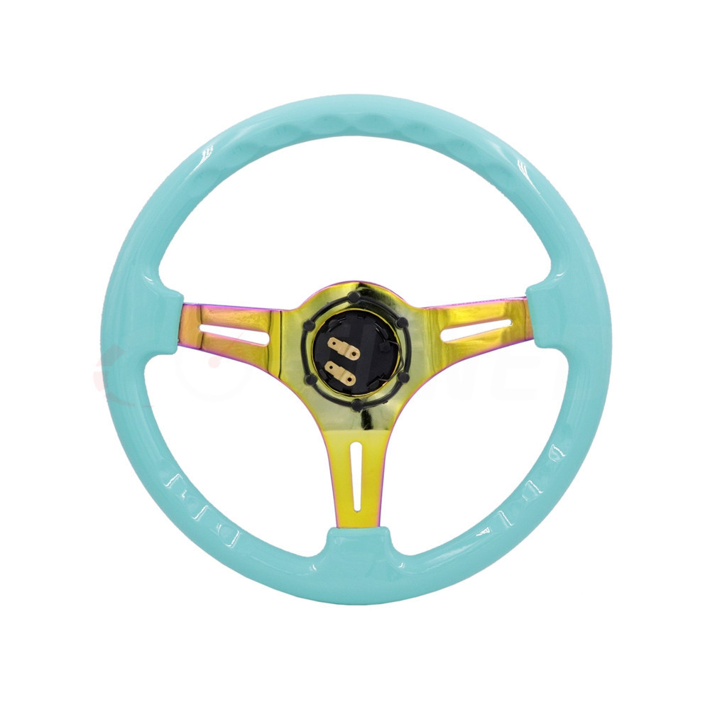 JDM Racing Culture  Neo Chrome 350mm 14 Inch Car Volante Custom Wholesale Green Wood Grain Steering Wheel