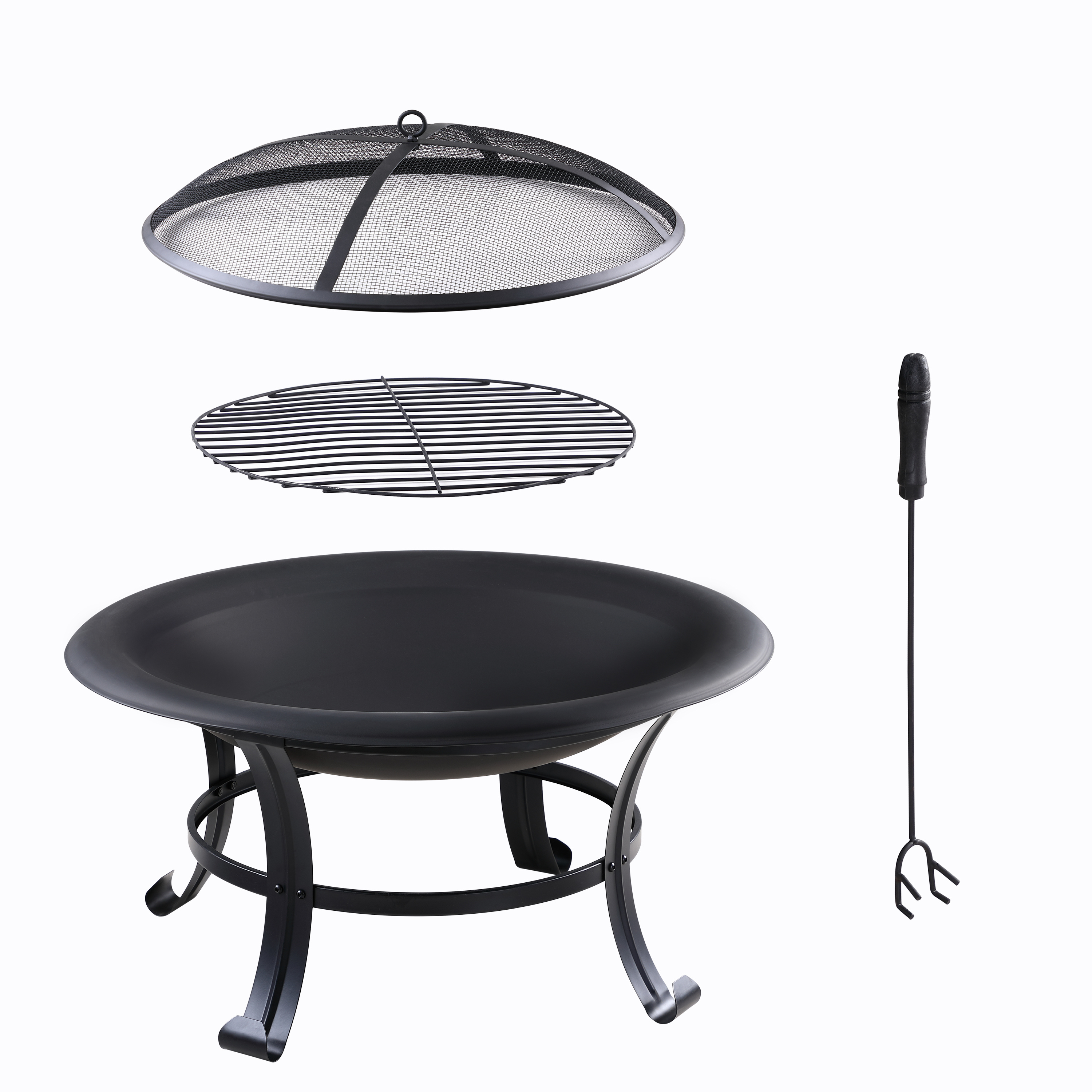 Steel fire bowl pit Garden Brazier with grill lid hook