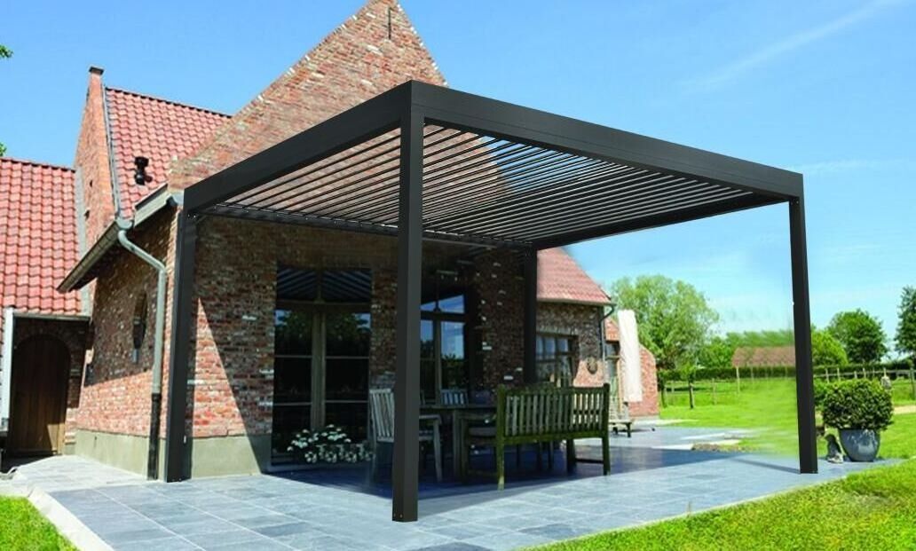 Outdoor pergola  3 x 4 m Waterproof gazebo  with Slat Roof Aluminium / Steel Patio Canopy Black