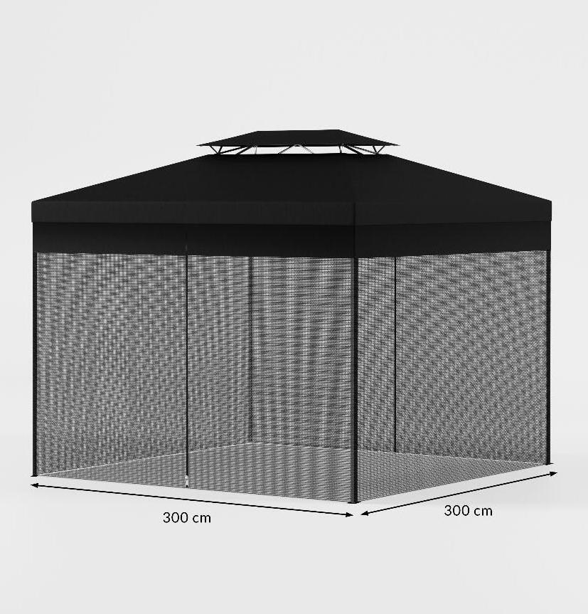 3 x 3 m Gazebo Mosquito Net  2 Side Panels with Zip  Tape Strap 12 m XL outdoor Mosquito Net White Black