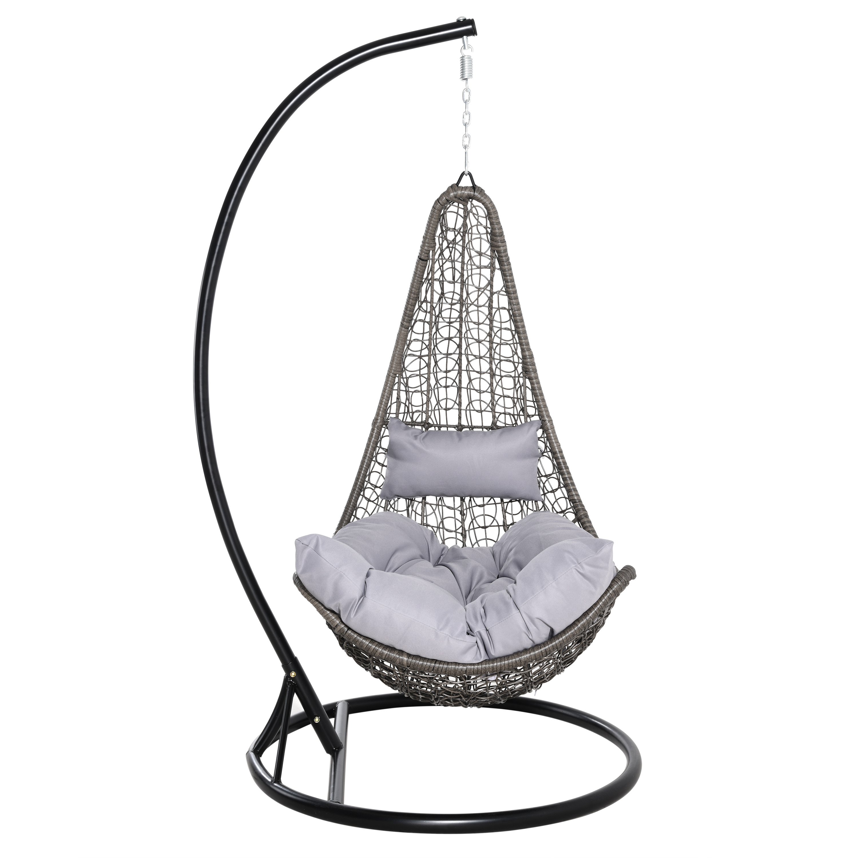 Outdoor polyrattan Hanging Chair  Basket Suspended Swing Seat with steel Frame and Cushion for Gardens and Lounges