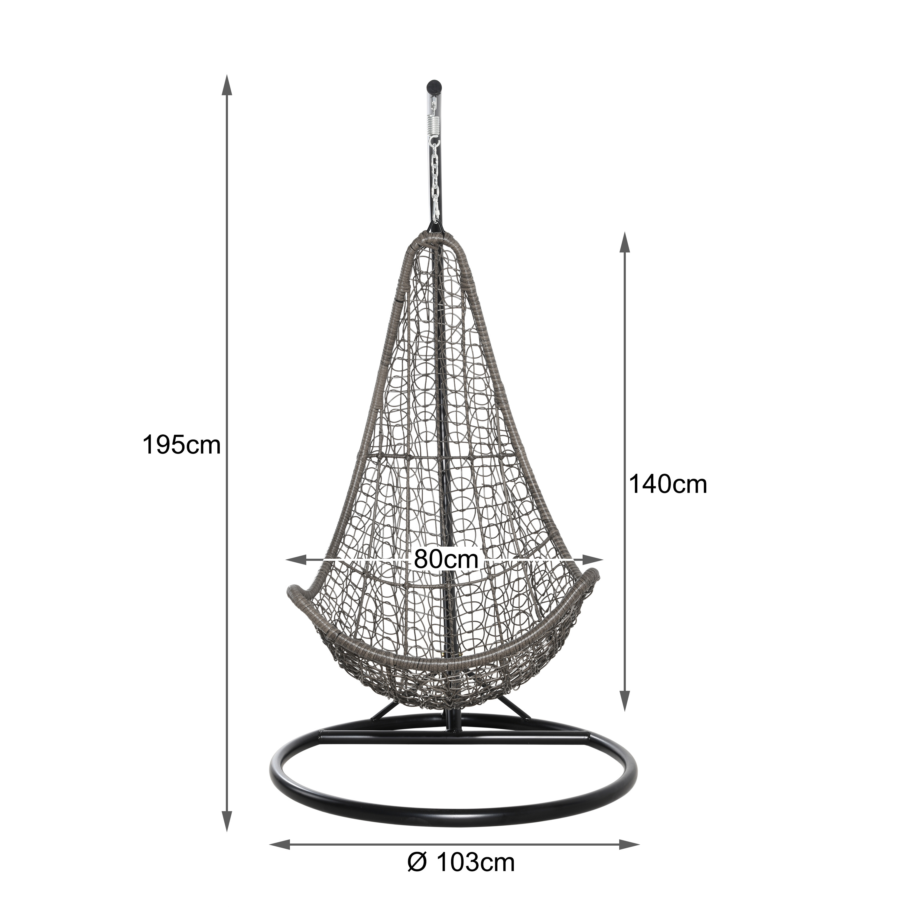 Outdoor polyrattan Hanging Chair  Basket Suspended Swing Seat with steel Frame and Cushion for Gardens and Lounges