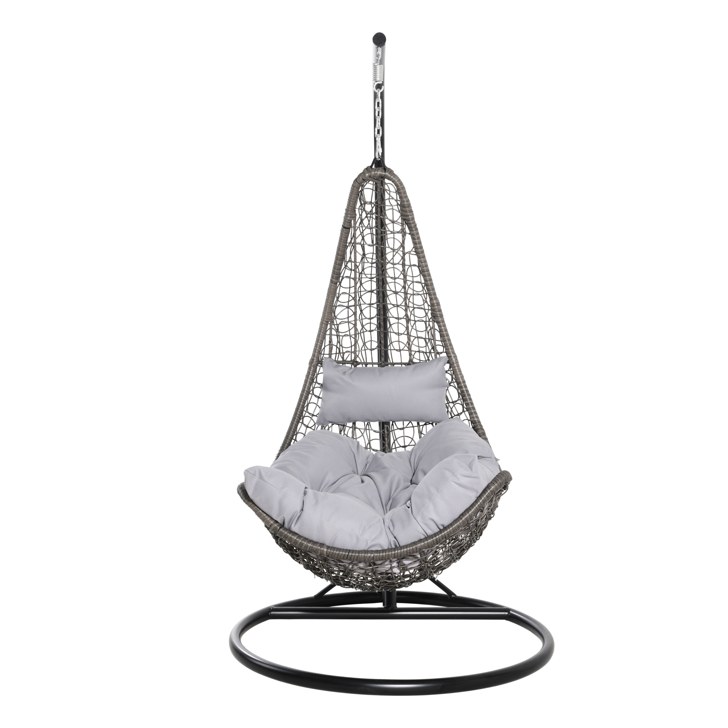 Outdoor polyrattan Hanging Chair  Basket Suspended Swing Seat with steel Frame and Cushion for Gardens and Lounges