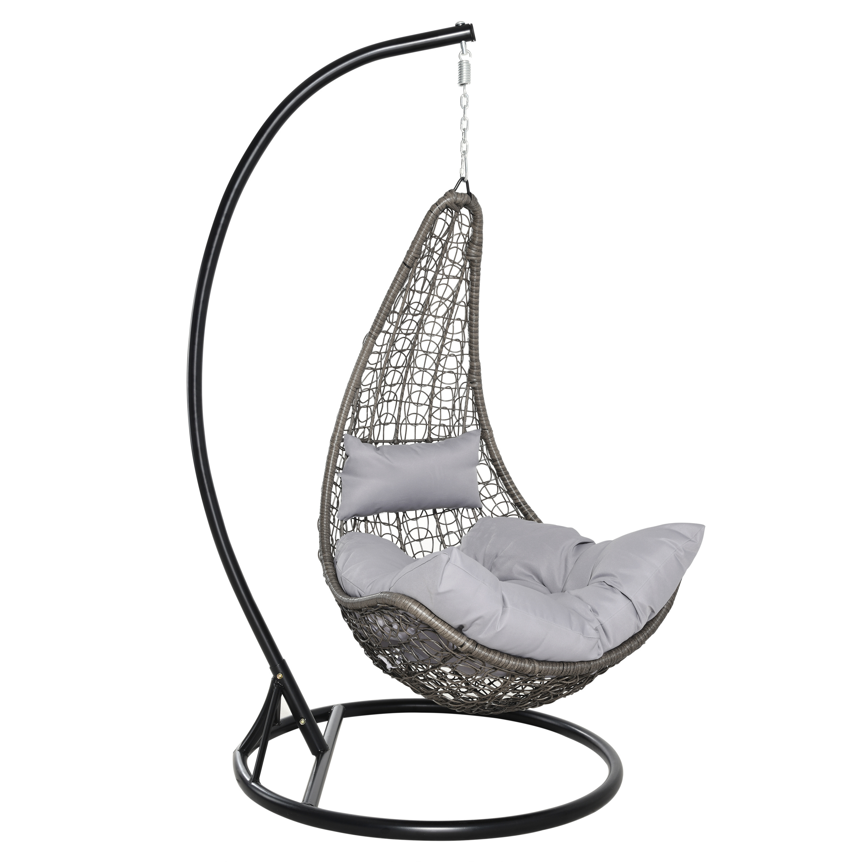 Outdoor polyrattan Hanging Chair  Basket Suspended Swing Seat with steel Frame and Cushion for Gardens and Lounges