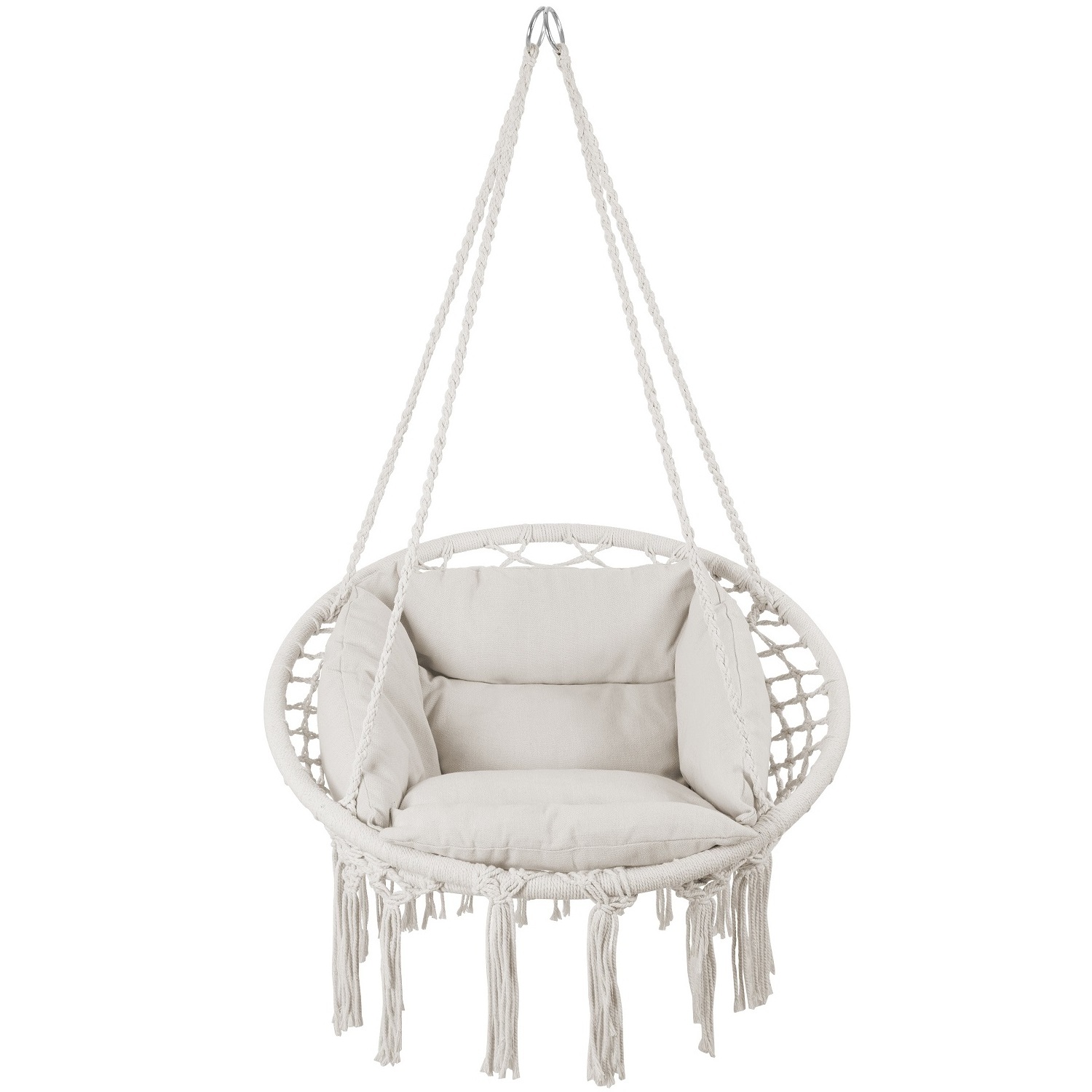 Hanging chair with large soft ceiling hook, braided fringes cotton  hammock set for hanging