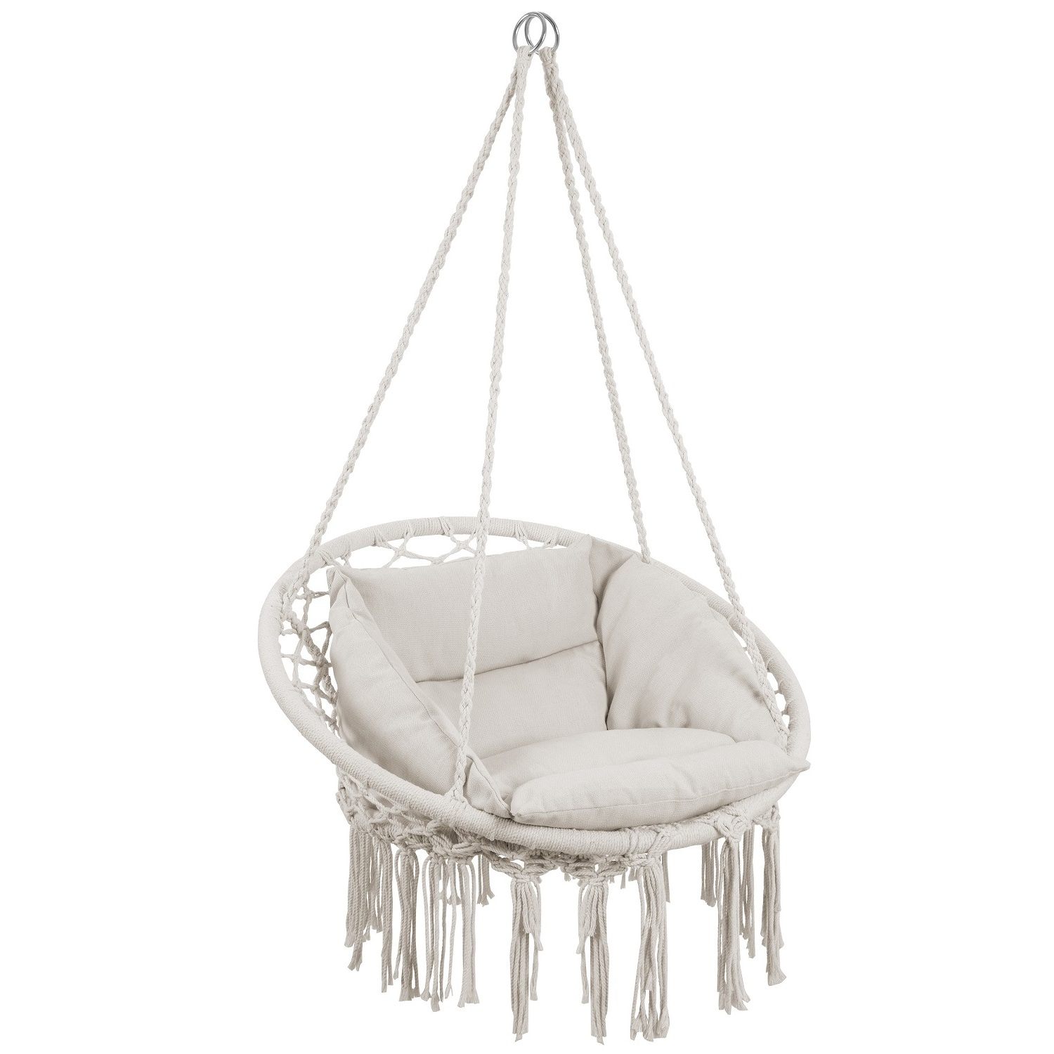 Hanging chair with large soft ceiling hook, braided fringes cotton  hammock set for hanging