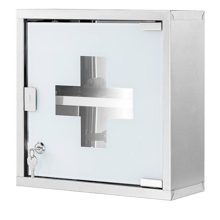 Extra deep stainless steel compartments glass door to lock with2 keys child-resistant medication storage medicine cabinet