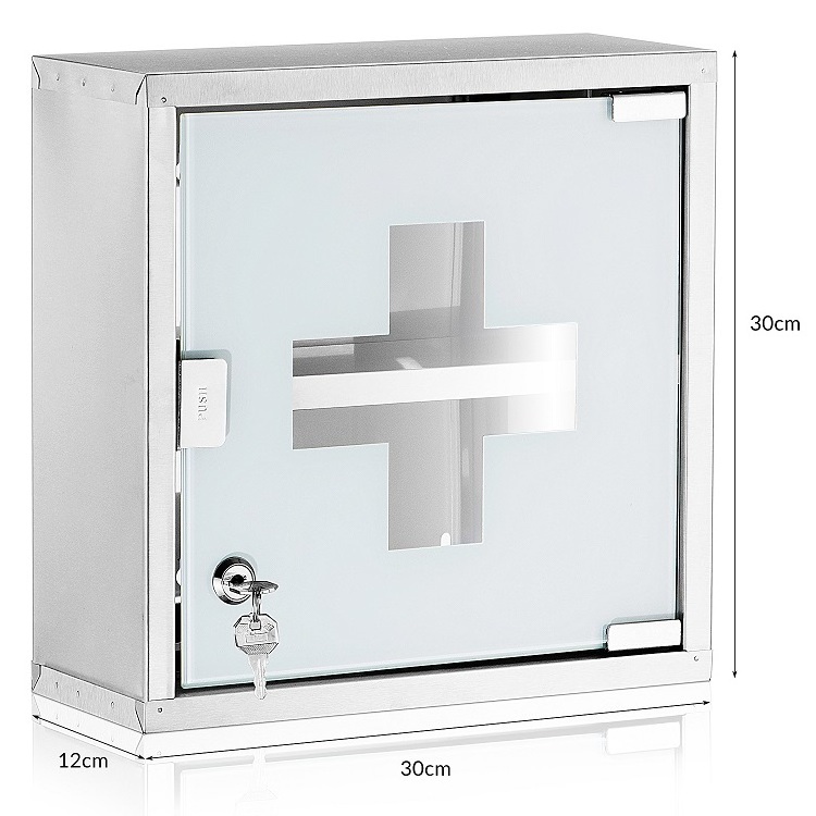 Extra deep stainless steel compartments glass door to lock with2 keys child-resistant medication storage medicine cabinet